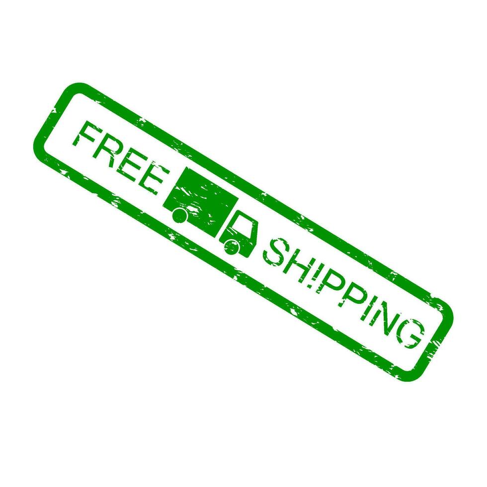 Free shipping green rubber stamp isolated on white. Vector free shipping stamp for delivery services illustration