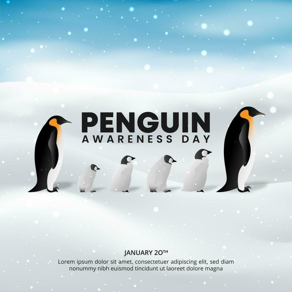 pingüino conciencia día antecedentes con pingüinos caminando en línea vector