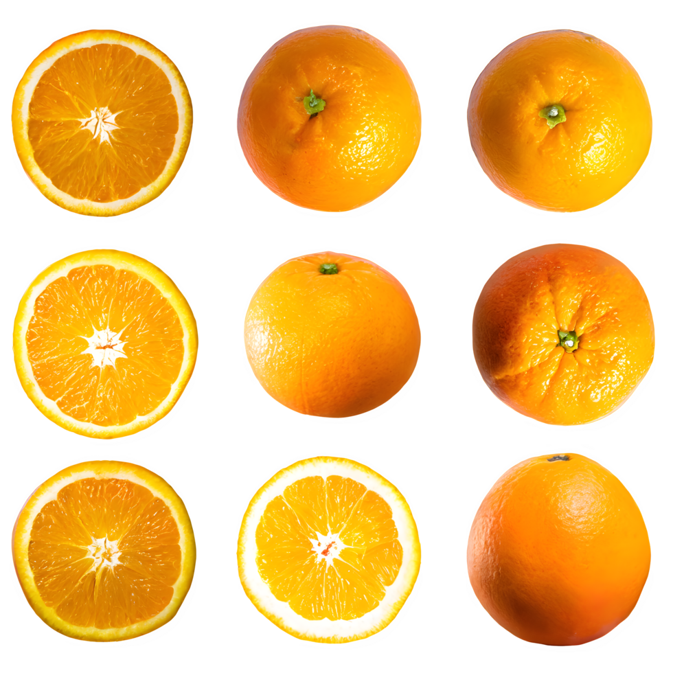 AI generated fresh orange and sliced isolated on transparent background png