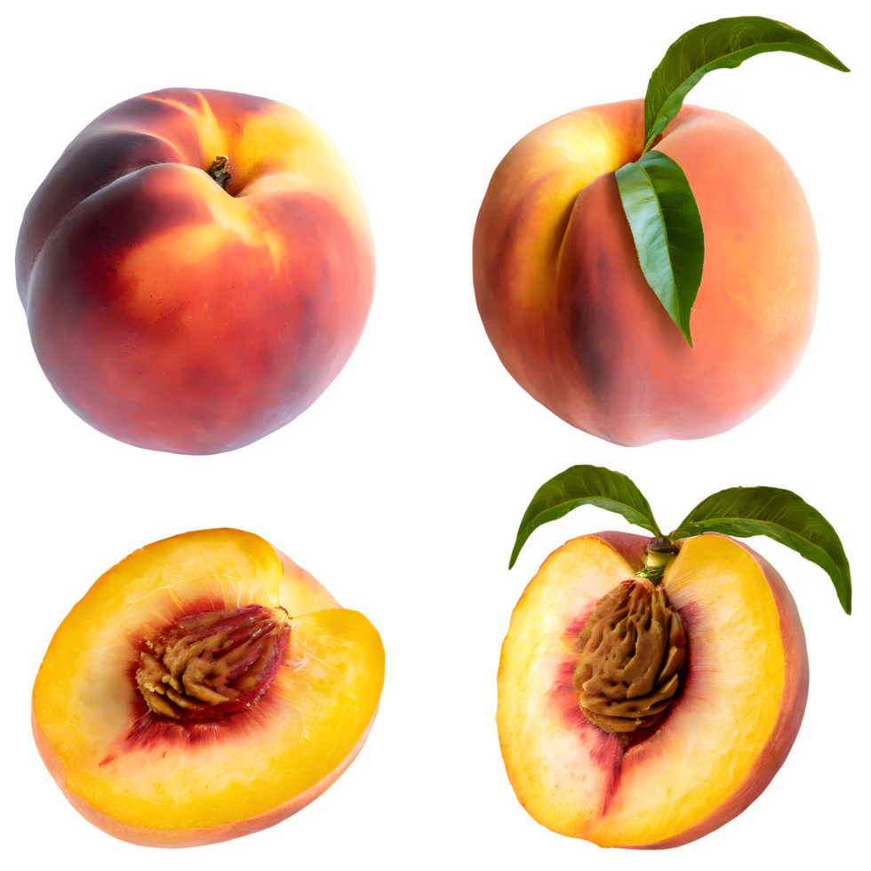 AI generated fresh peach and sliced isolated on transparent background png