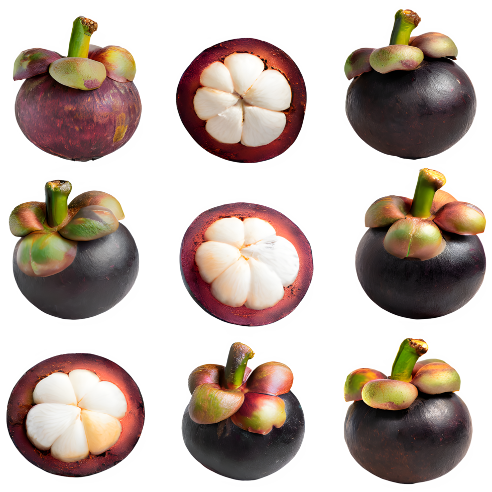AI generated fresh mangosteen sliced isolated on transparent background png