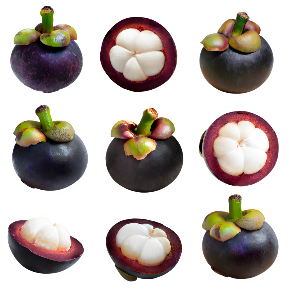 AI generated fresh mangosteen sliced isolated on transparent background png