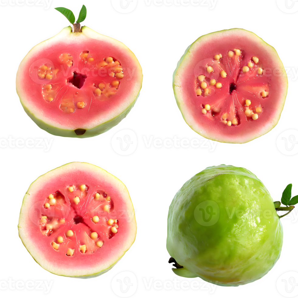 AI generated red guava fruit and sliced isolated on transparent background png