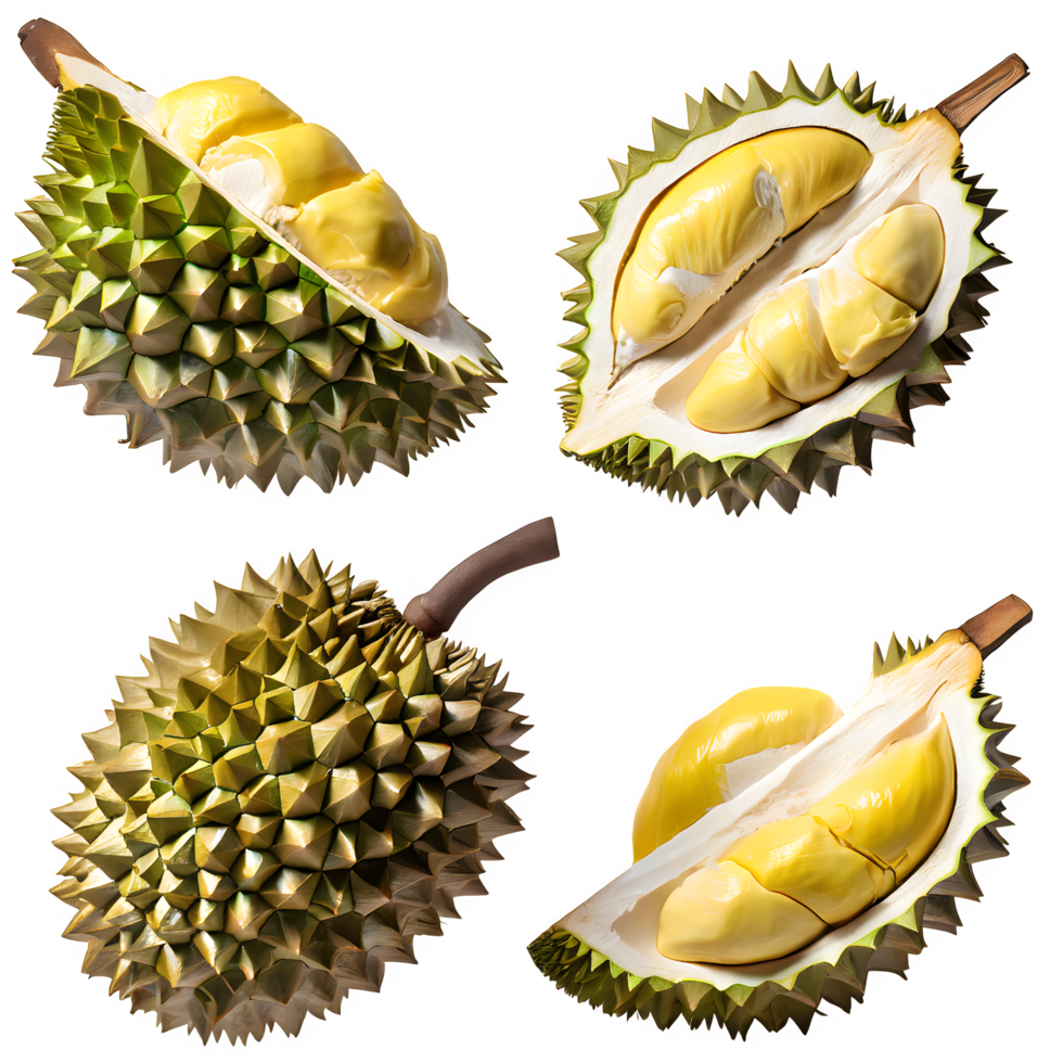 AI generated durian fruit and sliced isolated on transparent background png