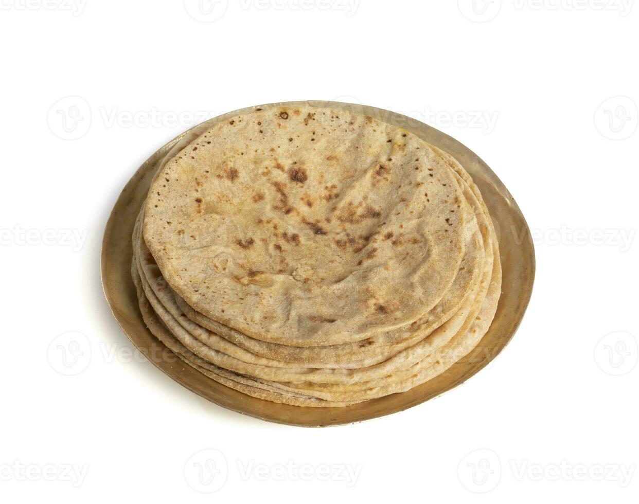 Indian Traditional Cuisine Chapati Also Know as Roti, Fulka, Paratha, Indian Bread, Flatbread, Whole Wheat Flat Bread, Chapathi, Wheaten Flat Bread, Chapatti, Chappathi or Kulcha on White Background photo