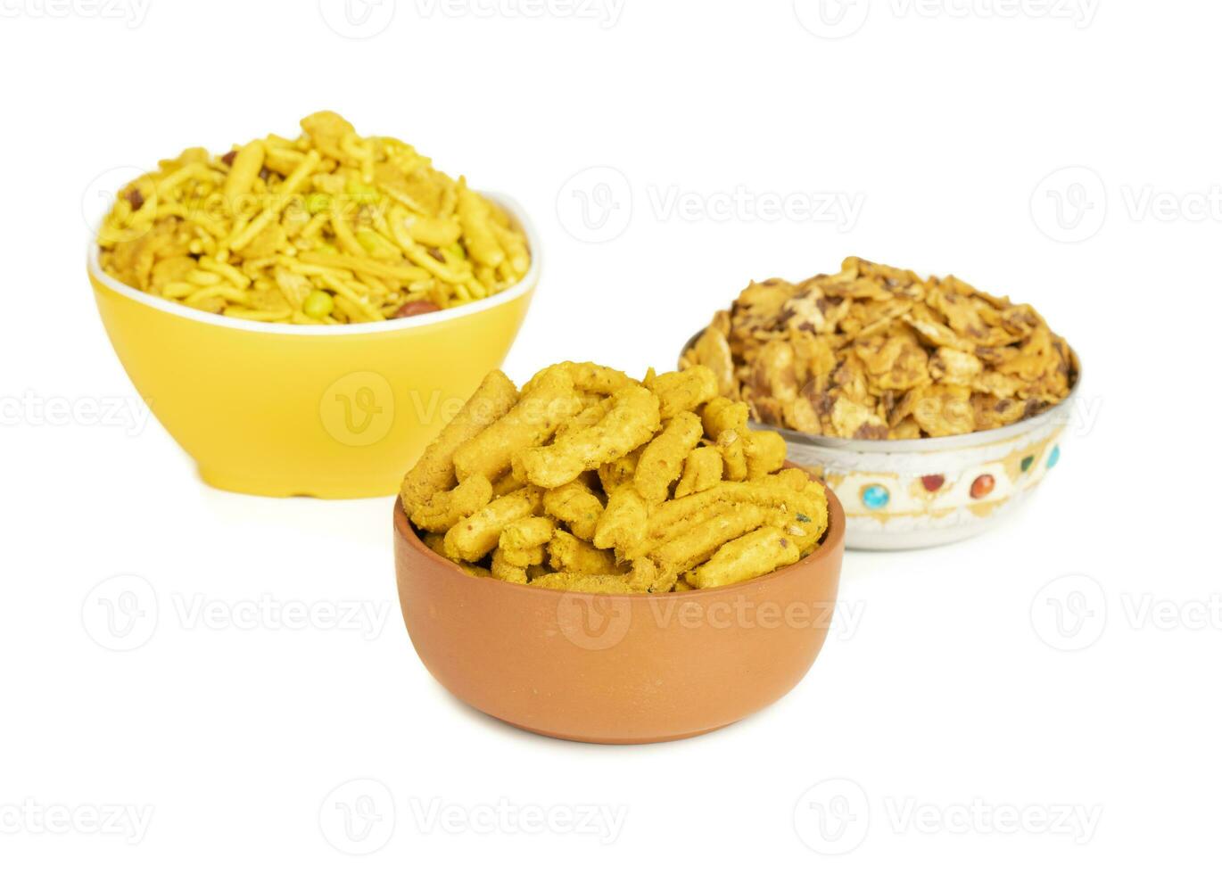 Group of Indian Traditional Spicy And Sweet Namkeen Food photo