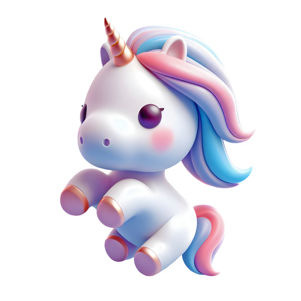 ai generado dibujos animados unicornio 3d aislado en transparente antecedentes png