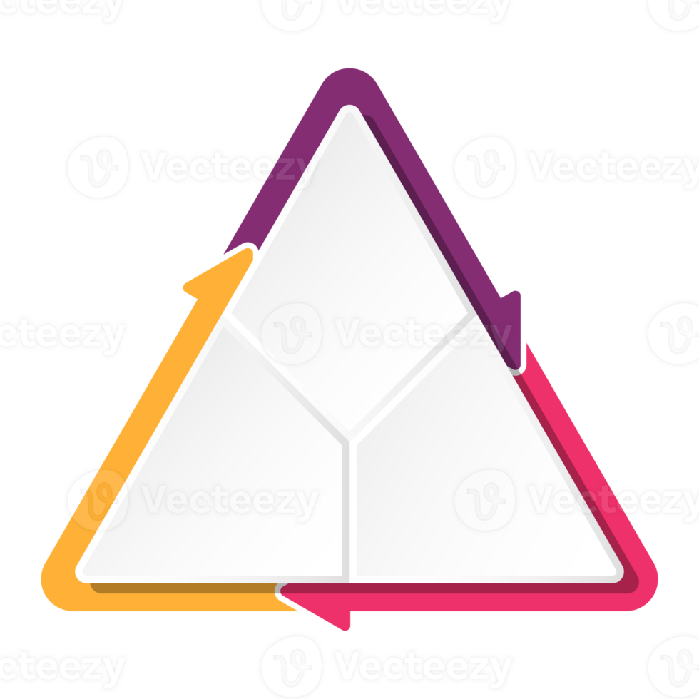 Infographic design with triangle or pyramid diagram divided into 3 parts or level. png