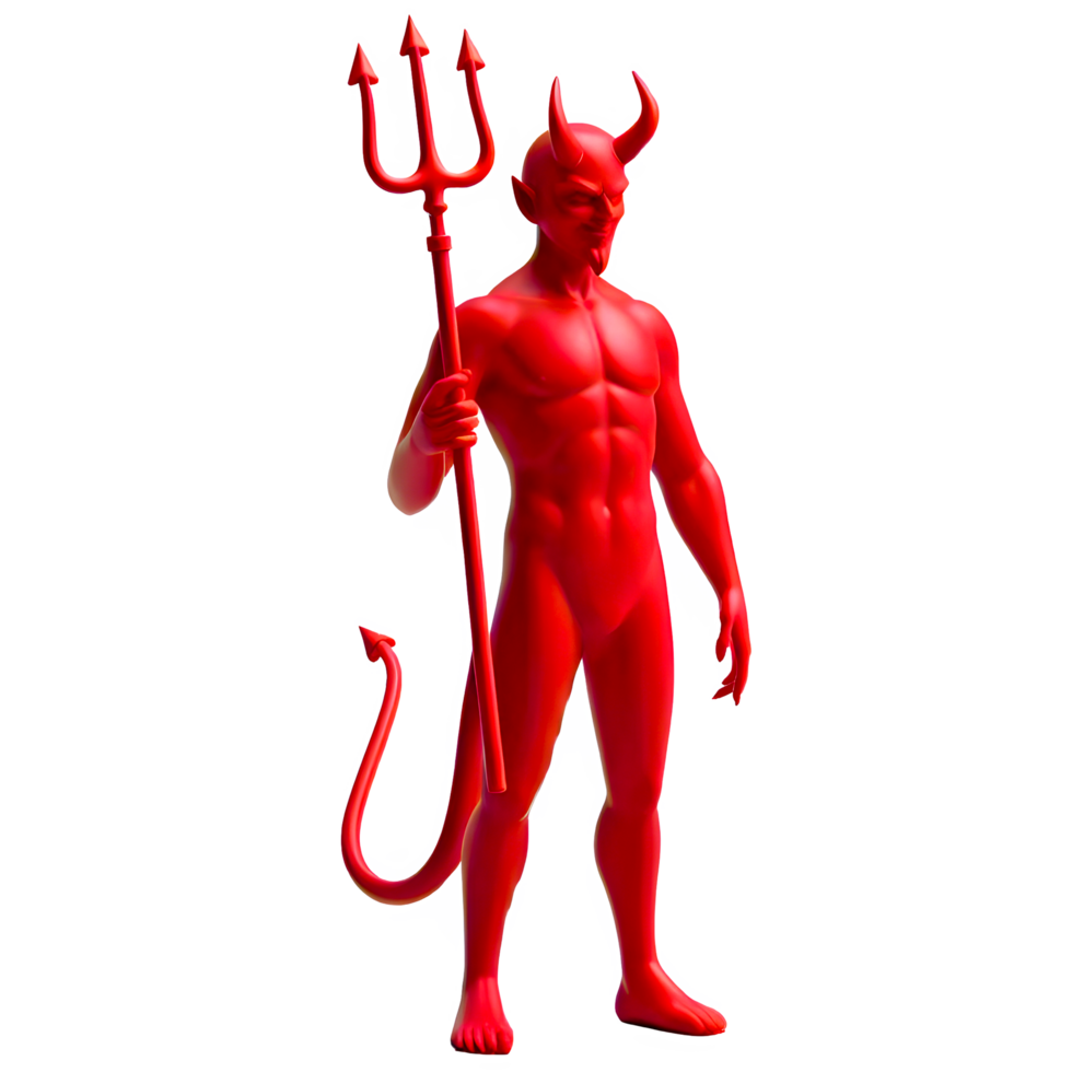 ai generado diablo personaje con tridente en pie actitud 3d aislado en transparente antecedentes png