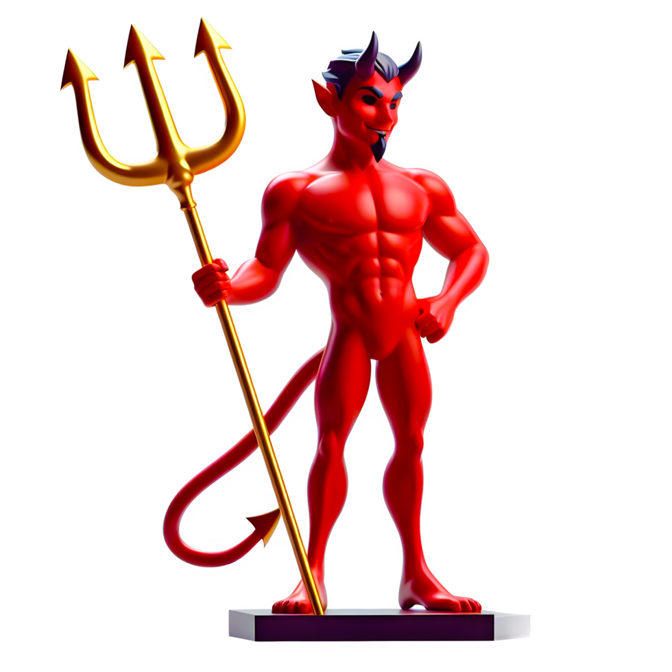 AI generated Devil character with trident standing pose 3d isolated on transparent background png