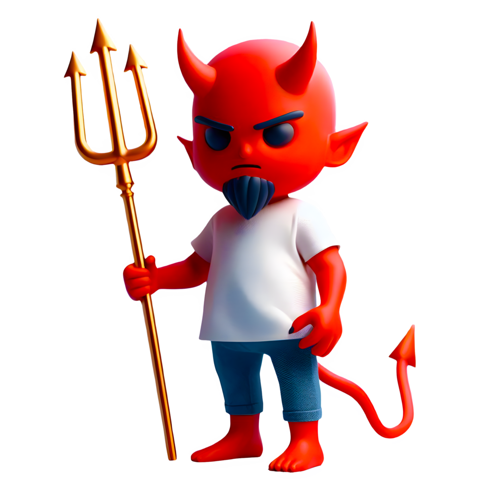 AI generated Devil character with trident standing pose 3d isolated on transparent background png