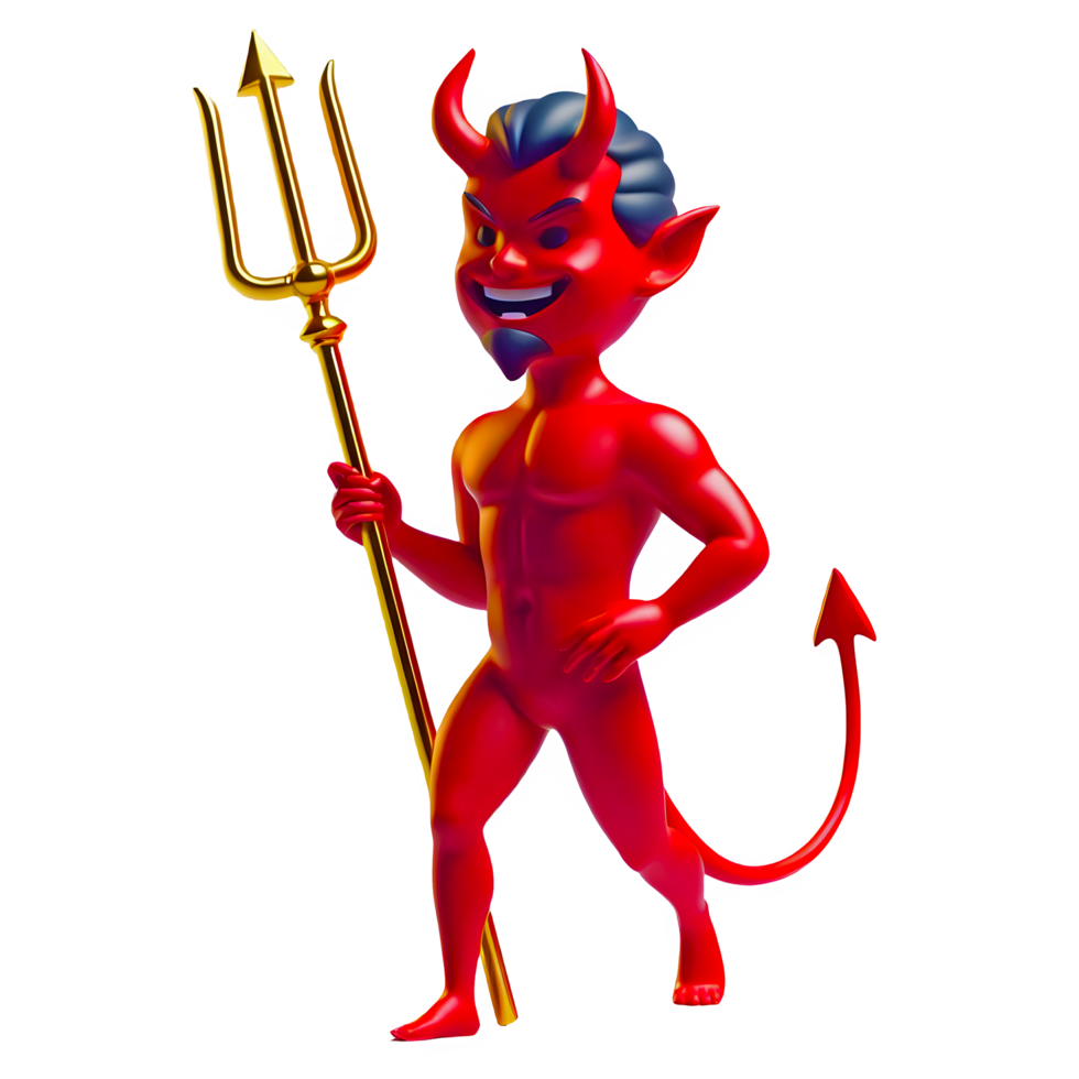 AI generated Devil character with trident standing pose 3d isolated on transparent background png