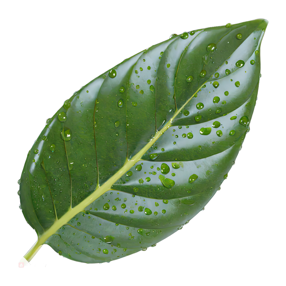 AI generated green leaf with water drops isolated on transparent background png