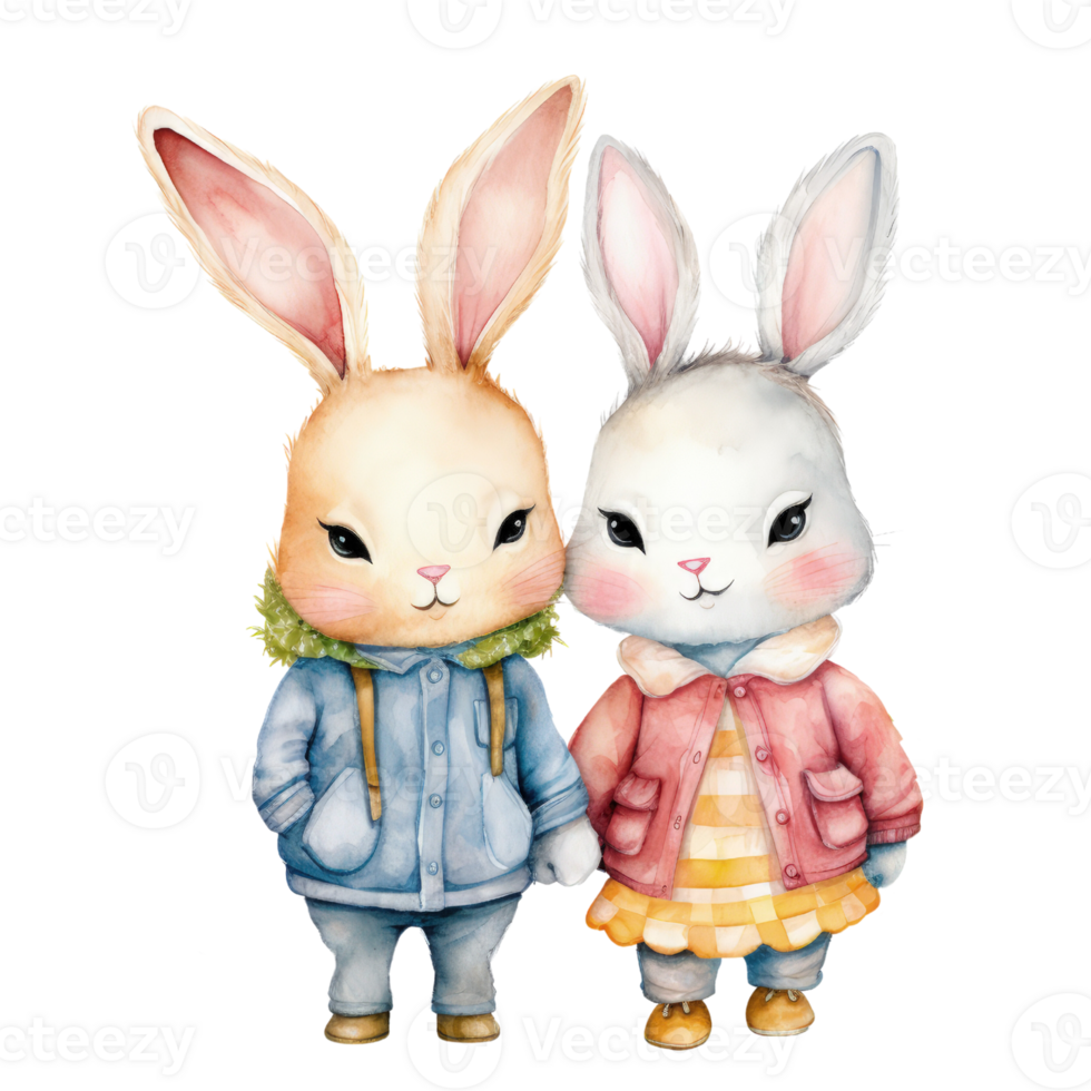 AI generated Watercolor Cute Rabbit Illustration - Adorable Baby Bunny in Bright Colors png