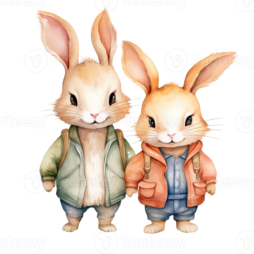 AI generated Watercolor Cute Rabbit Illustration - Adorable Baby Bunny in Bright Colors png