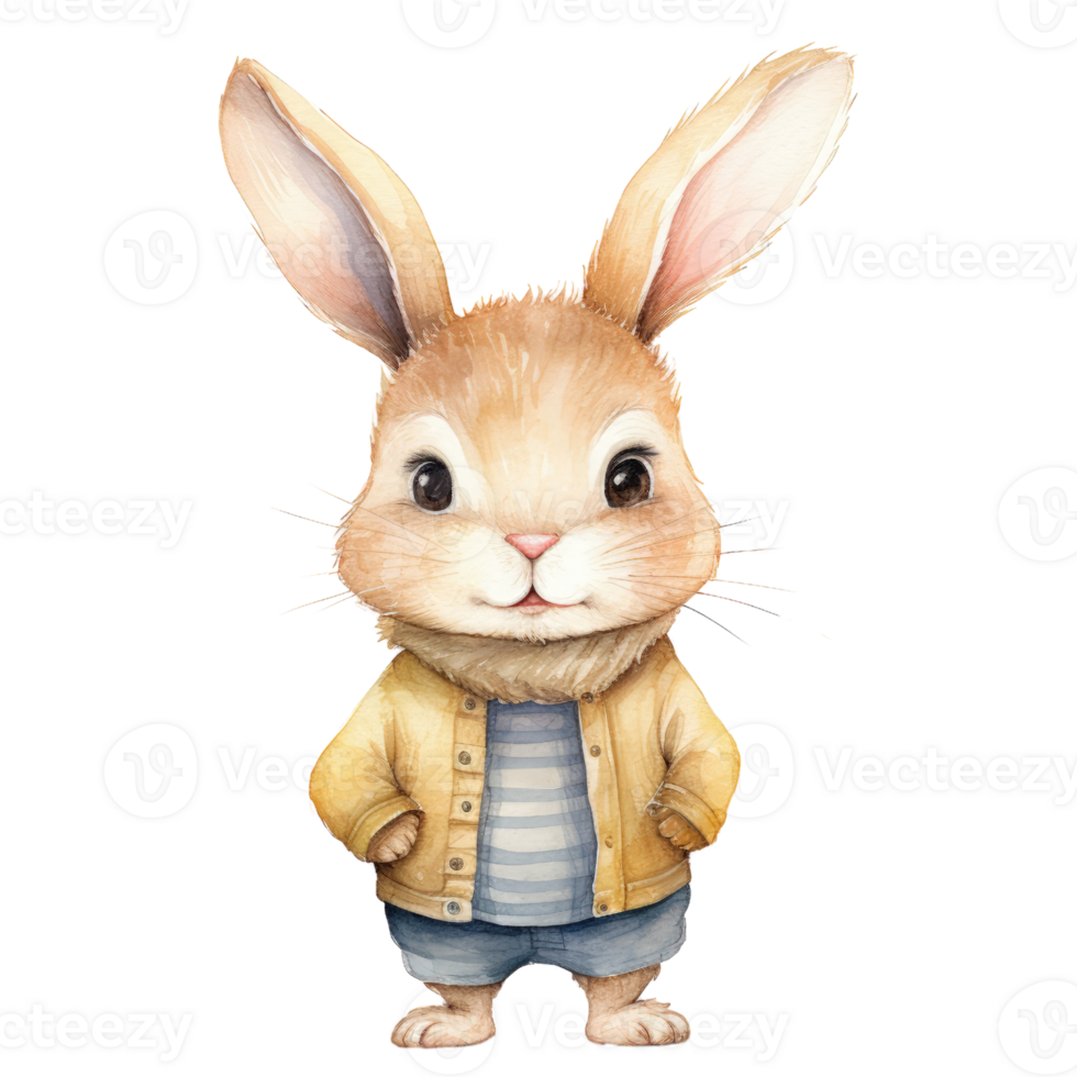 AI generated Watercolor Cute Rabbit Illustration - Adorable Baby Bunny in Bright Colors png