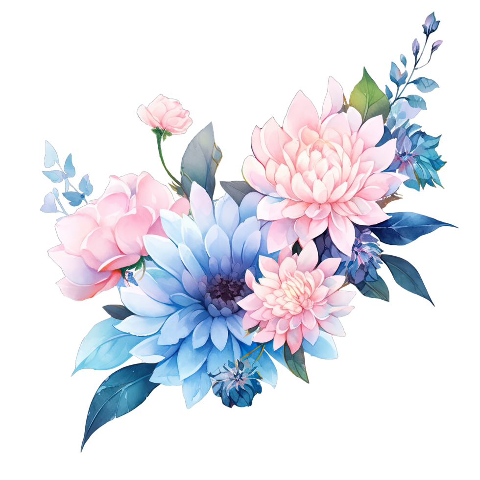 ai generado acuarela pintura de azul y rosado flores en primavera png