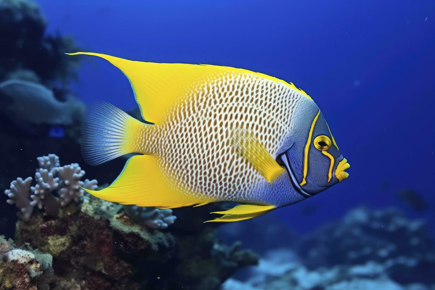 AI generated Beautiful angelfish in the ocean. AI Generated photo