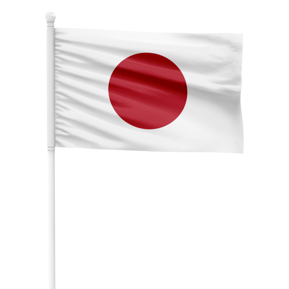 Realistic Rendering of the Japan Flag Waving on a White Metal Pole with Transparent Background png