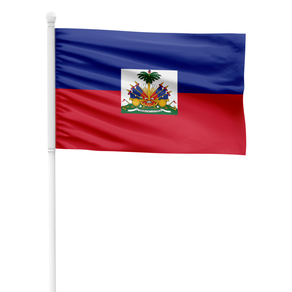 Realistic Rendering of the Haiti Flag Waving on a White Metal Pole with Transparent Background png