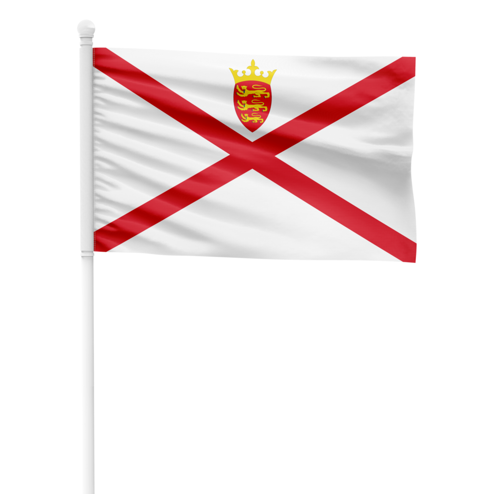 Realistic Rendering of the Jersey Flag Waving on a White Metal Pole with Transparent Background png