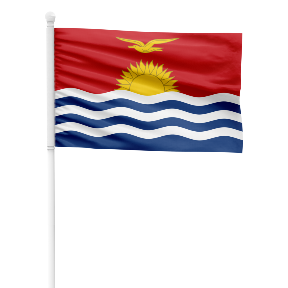 Realistic Rendering of the Kiribati Flag Waving on a White Metal Pole with Transparent Background png