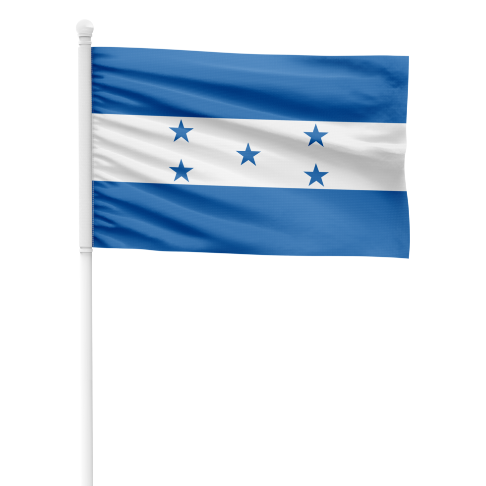 Realistic Rendering of the Honduras Flag Waving on a White Metal Pole with Transparent Background png