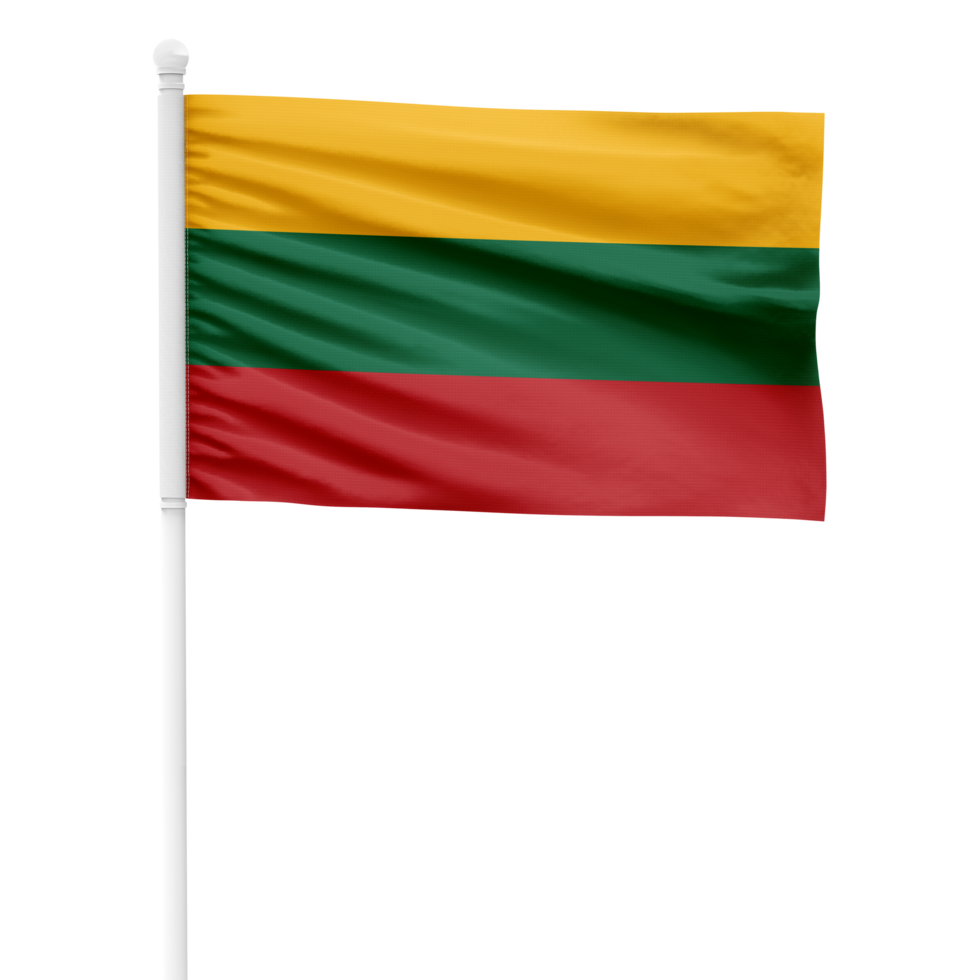 Realistic Rendering of the Lithuania Flag Waving on a White Metal Pole with Transparent Background png