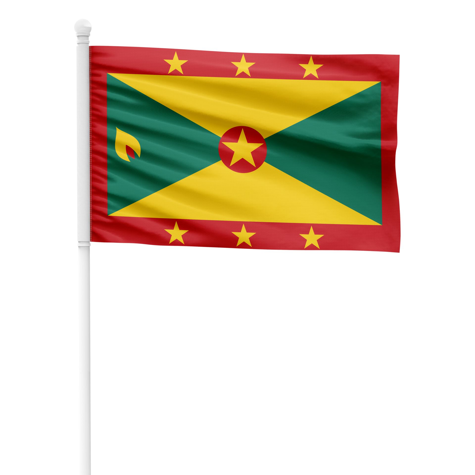 Realistic Rendering Of The Grenada Flag Waving On A White Metal Pole Realistic Rendering Of The Grenada Flag Waving On A White Metal Pole