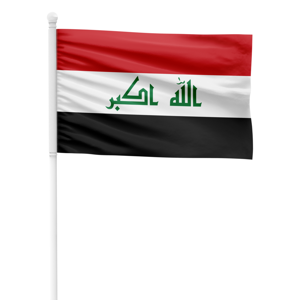 Realistic Rendering of the Iraq Flag Waving on a White Metal Pole with Transparent Background png