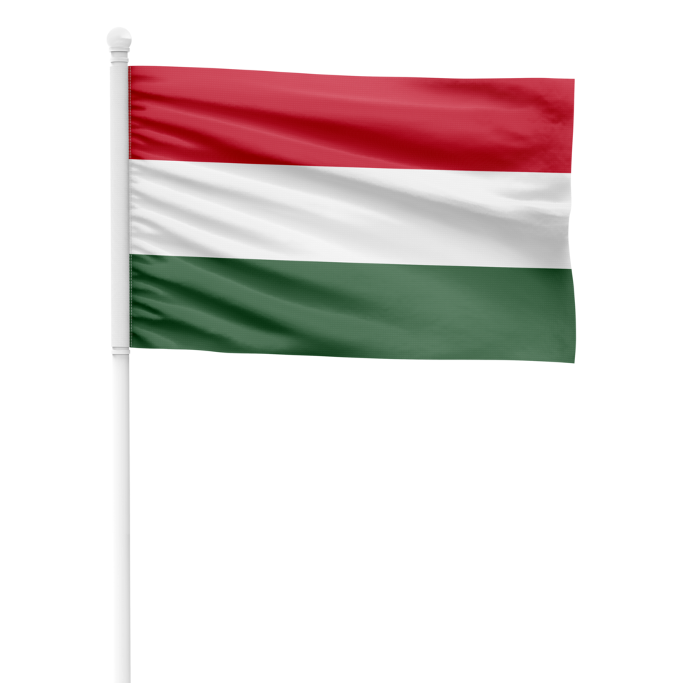 Realistic Rendering of the Hungary Flag Waving on a White Metal Pole with Transparent Background png