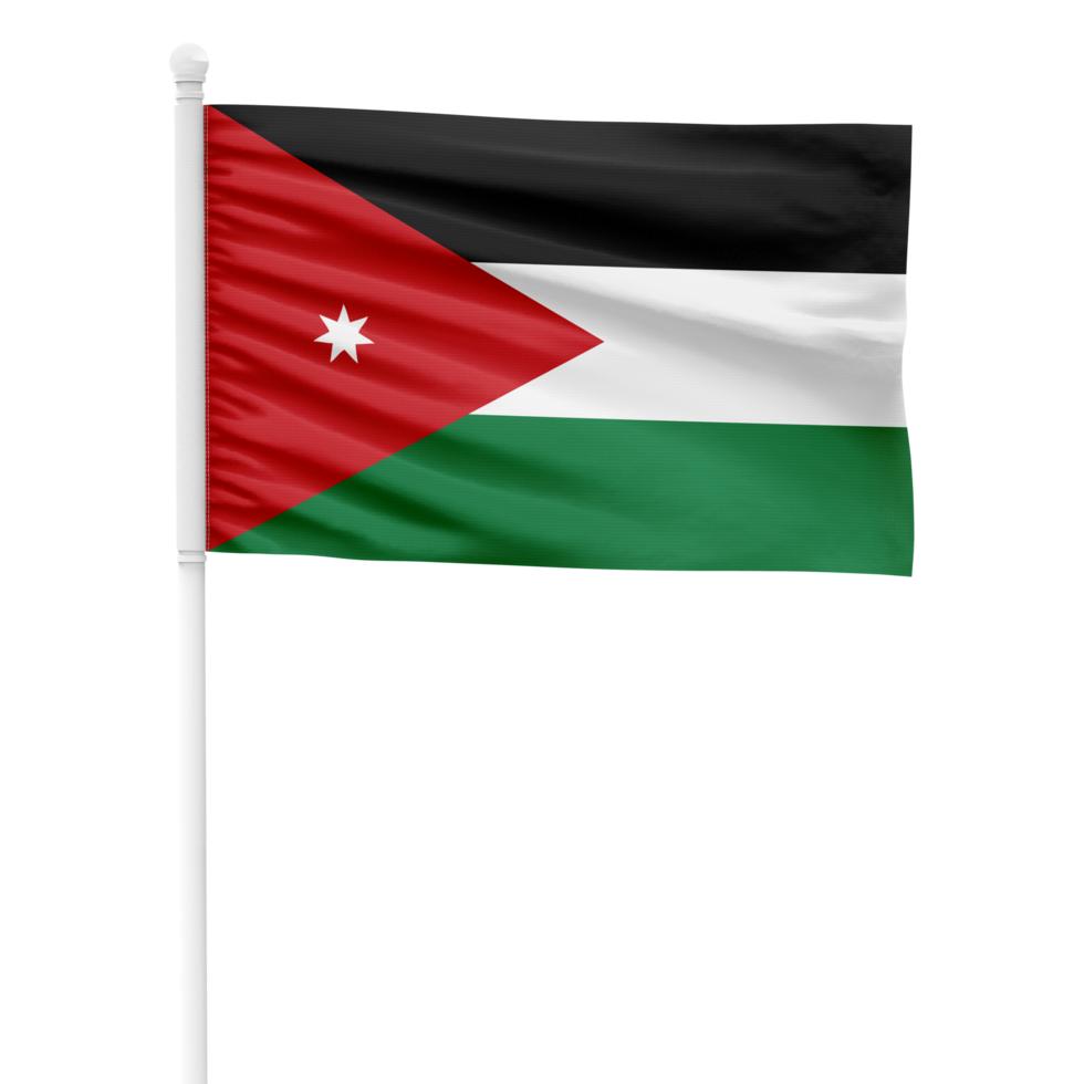 Realistic Rendering of the Jordan Flag Waving on a White Metal Pole with Transparent Background png