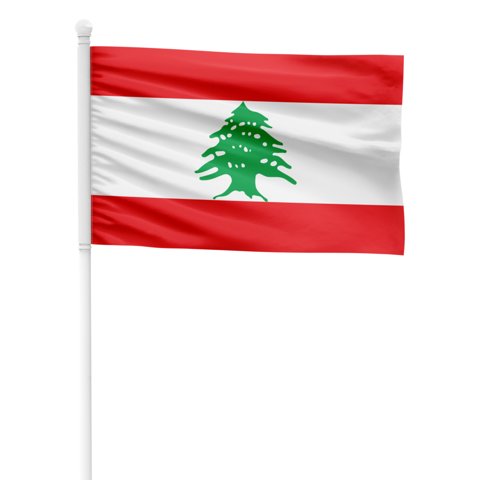 Realistic Lebanon Flag Waving on a White Metal Pole with Transparent Background png