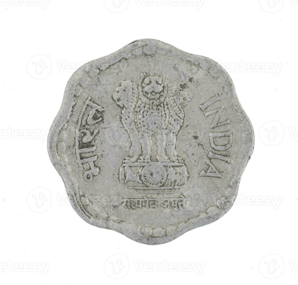 Indian old Coin or Indian Currency on White Background photo