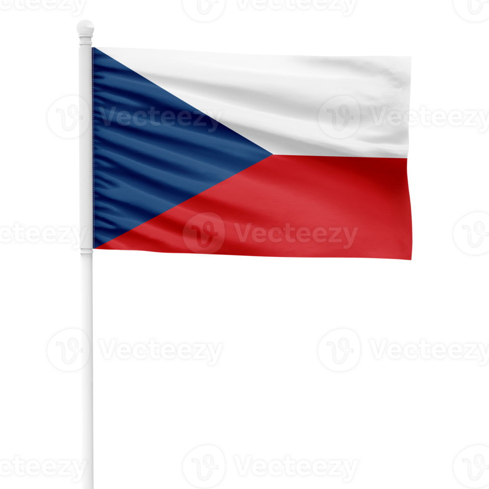 Realistic Rendering of the Czech Republic Flag Waving on a White Metal Pole with Transparent Background png