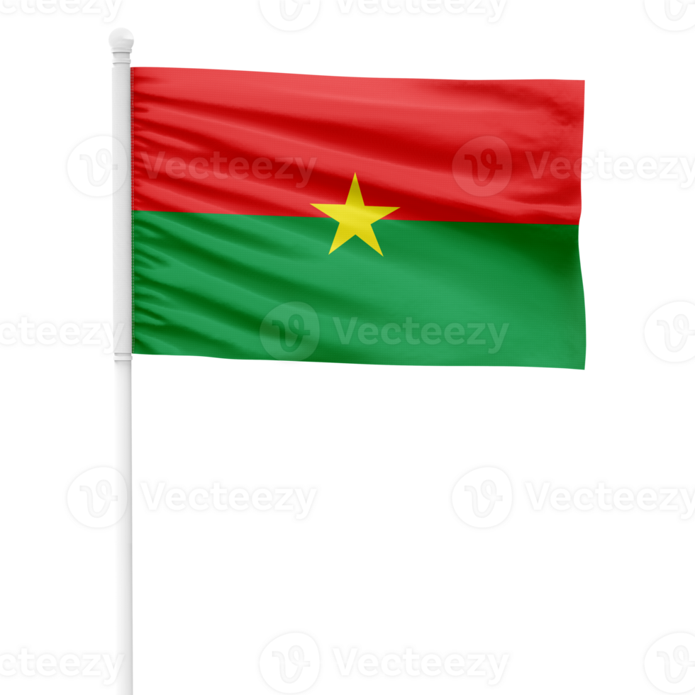 Realistic Rendering of the Burkina Faso Flag Waving on a White Metal Pole with Transparent Background png