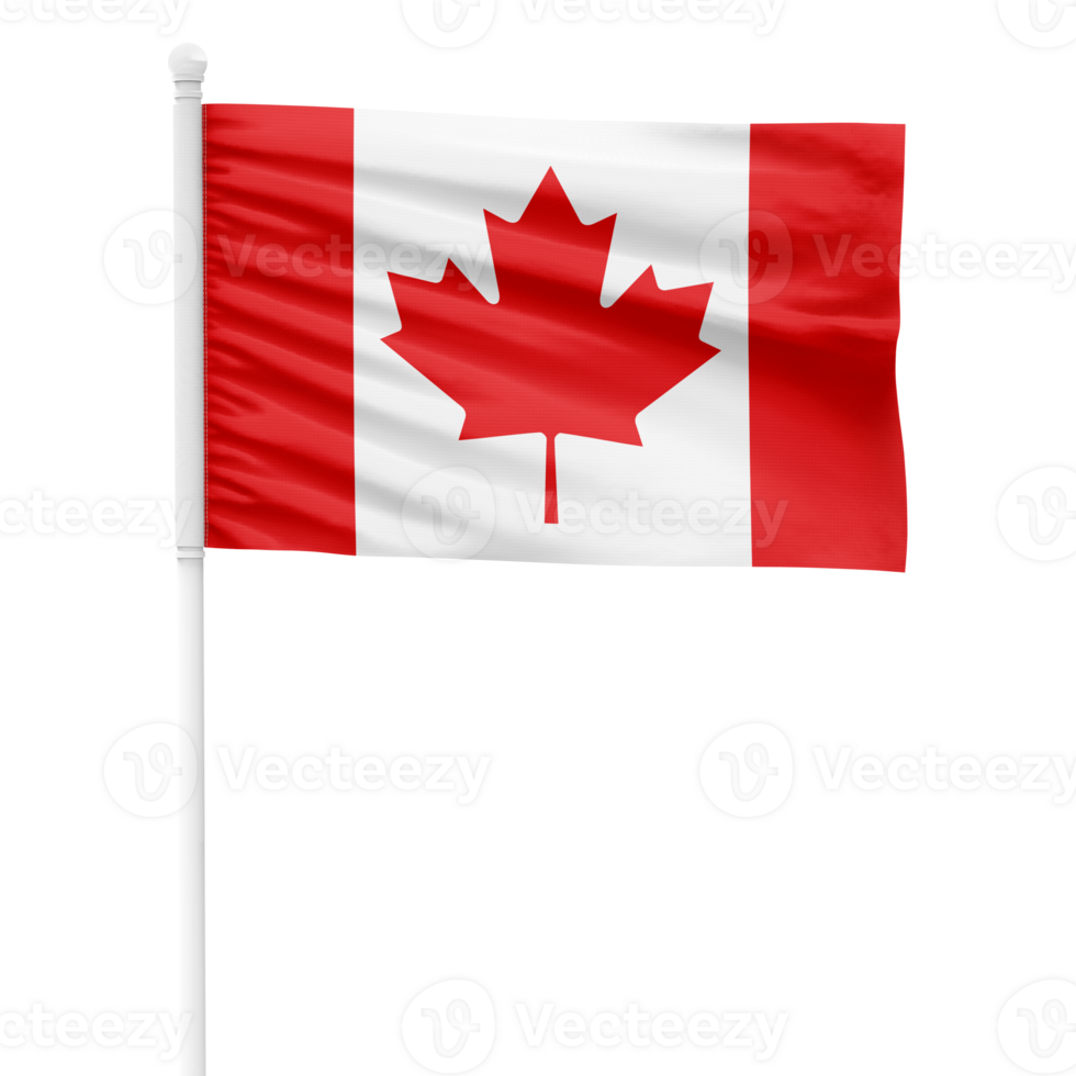 Realistic Rendering of the Canada Flag Waving on a White Metal Pole with Transparent Background png