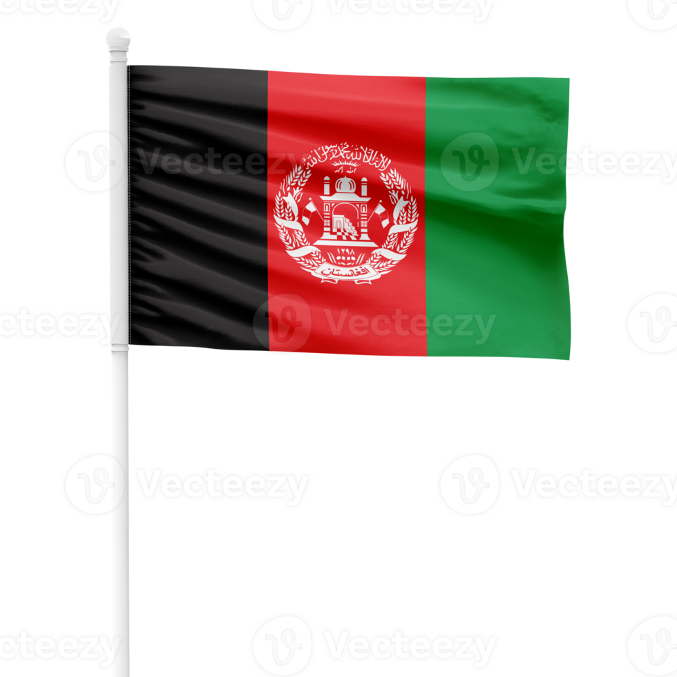 Realistic Rendering of the Afghanistan Flag Waving on a White Metal Pole with Transparent Background png