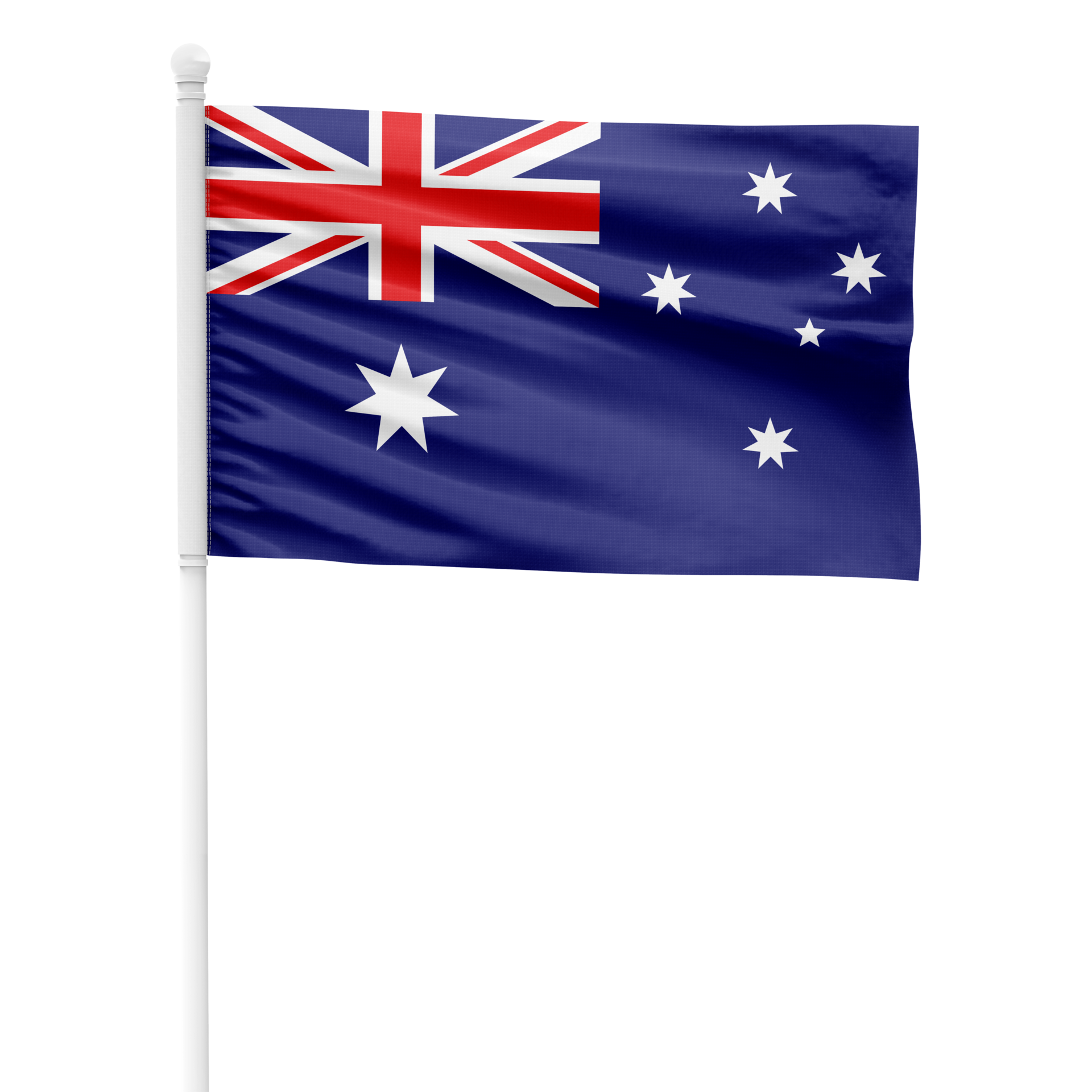 Realistic Rendering Of The Australia Flag Waving On A White Metal Pole Realistic Rendering Of The Australia Flag Waving On A White Metal Pole