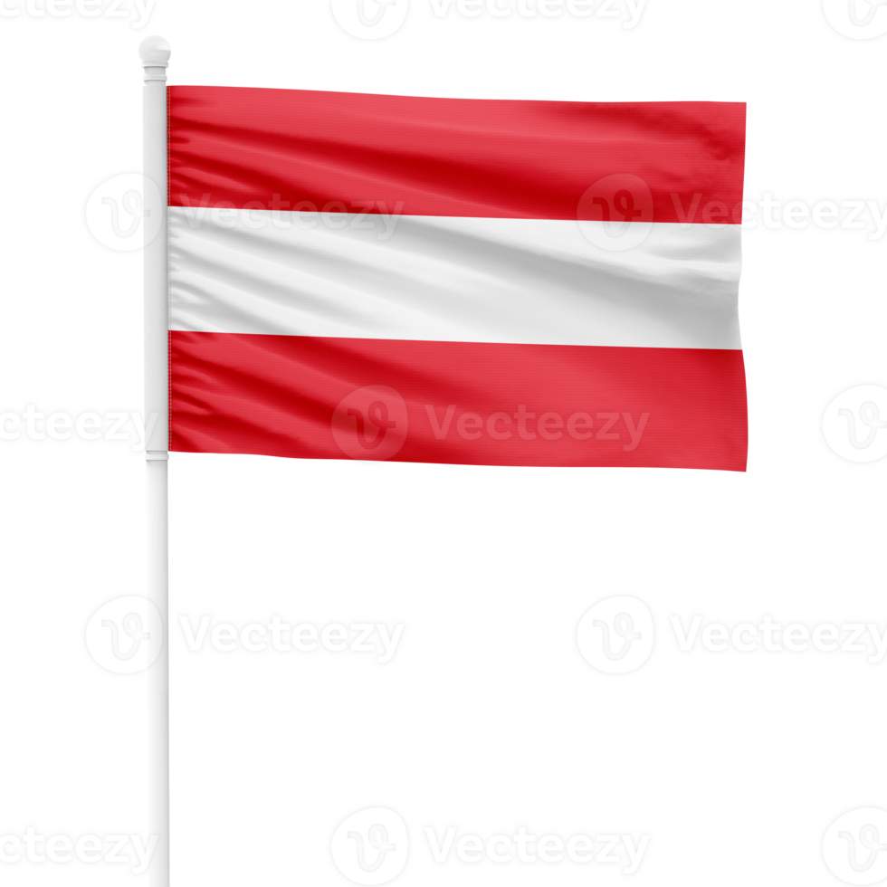 Realistic Rendering of the Austria Flag Waving on a White Metal Pole with Transparent Background png