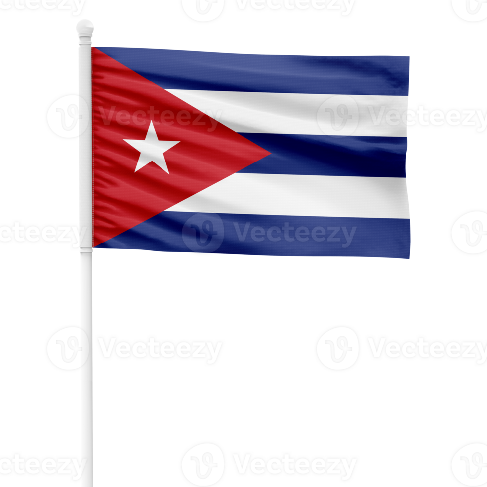Realistic Rendering of the Cuba Flag Waving on a White Metal Pole with Transparent Background png