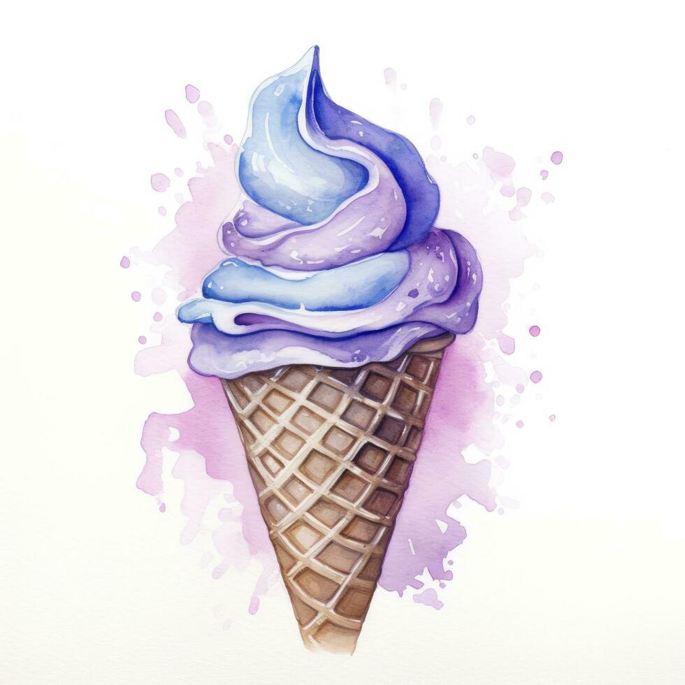 AI generated Watercolor ice cream in a waffle cone. AI Generated photo