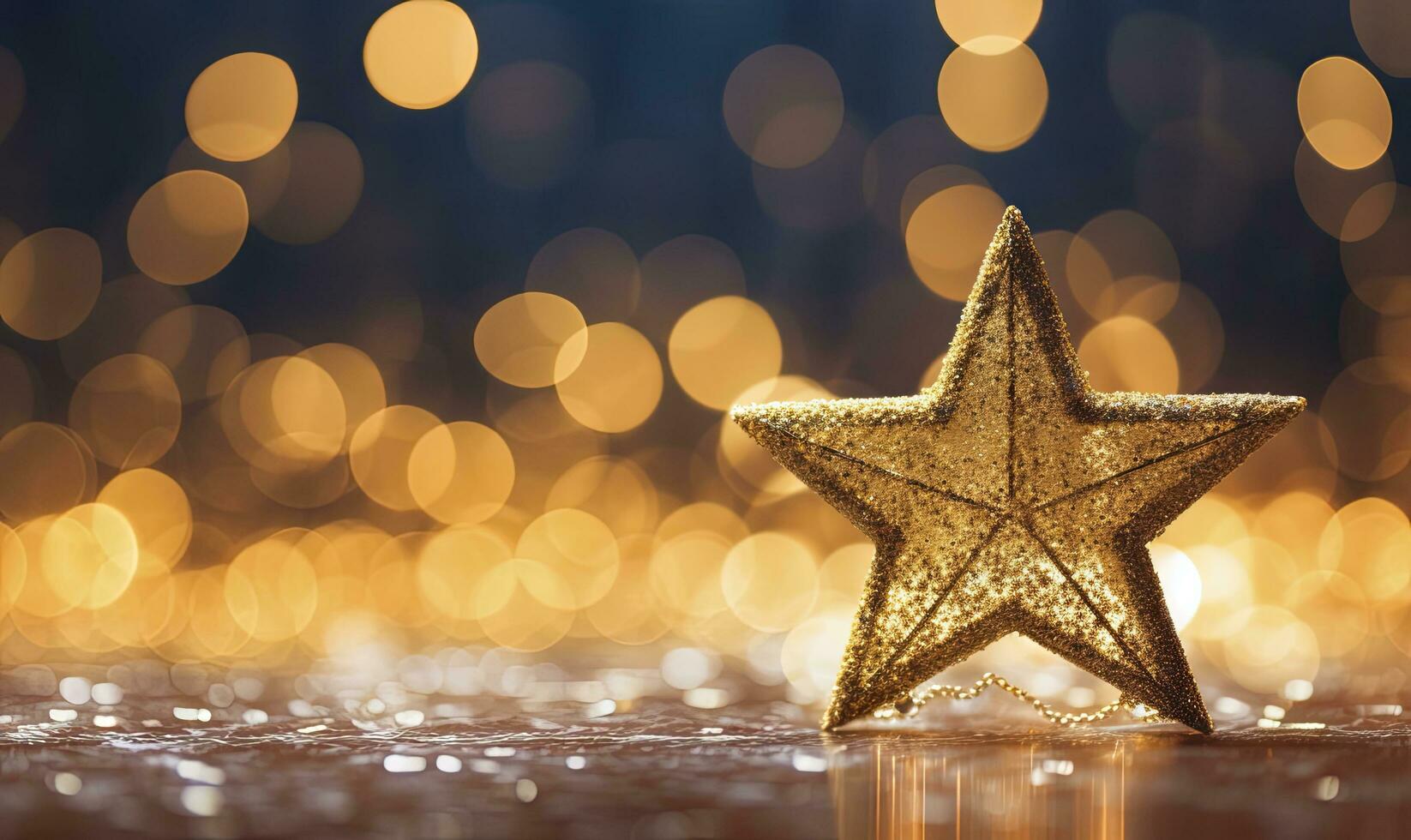 AI generated Sparkling Golden Christmas Star. Ornament Decoration Defocused Bokeh Background. AI Generated photo