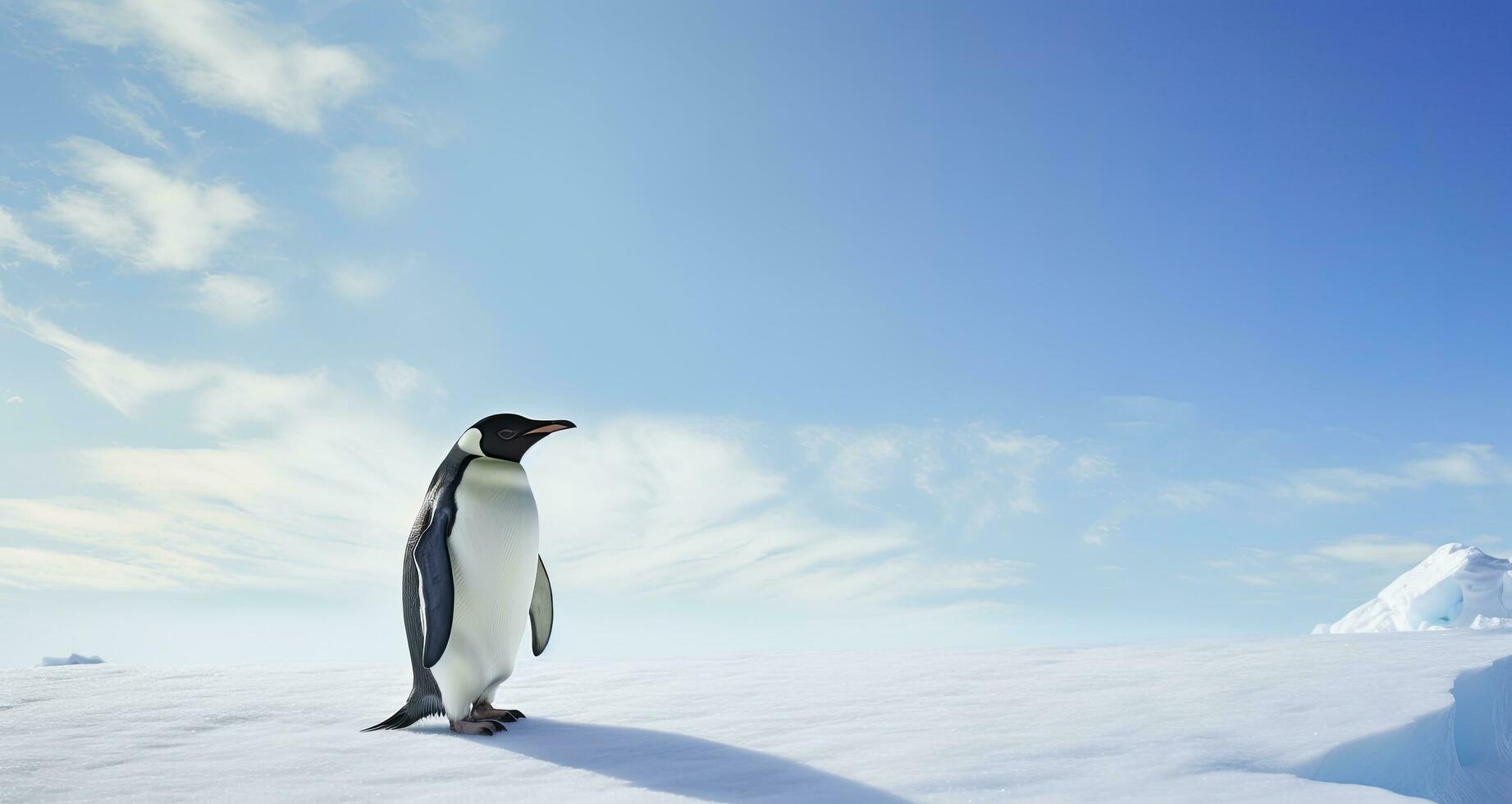 AI generated Penguin standing in Antarctica looking into the blue sky. AI Generated photo