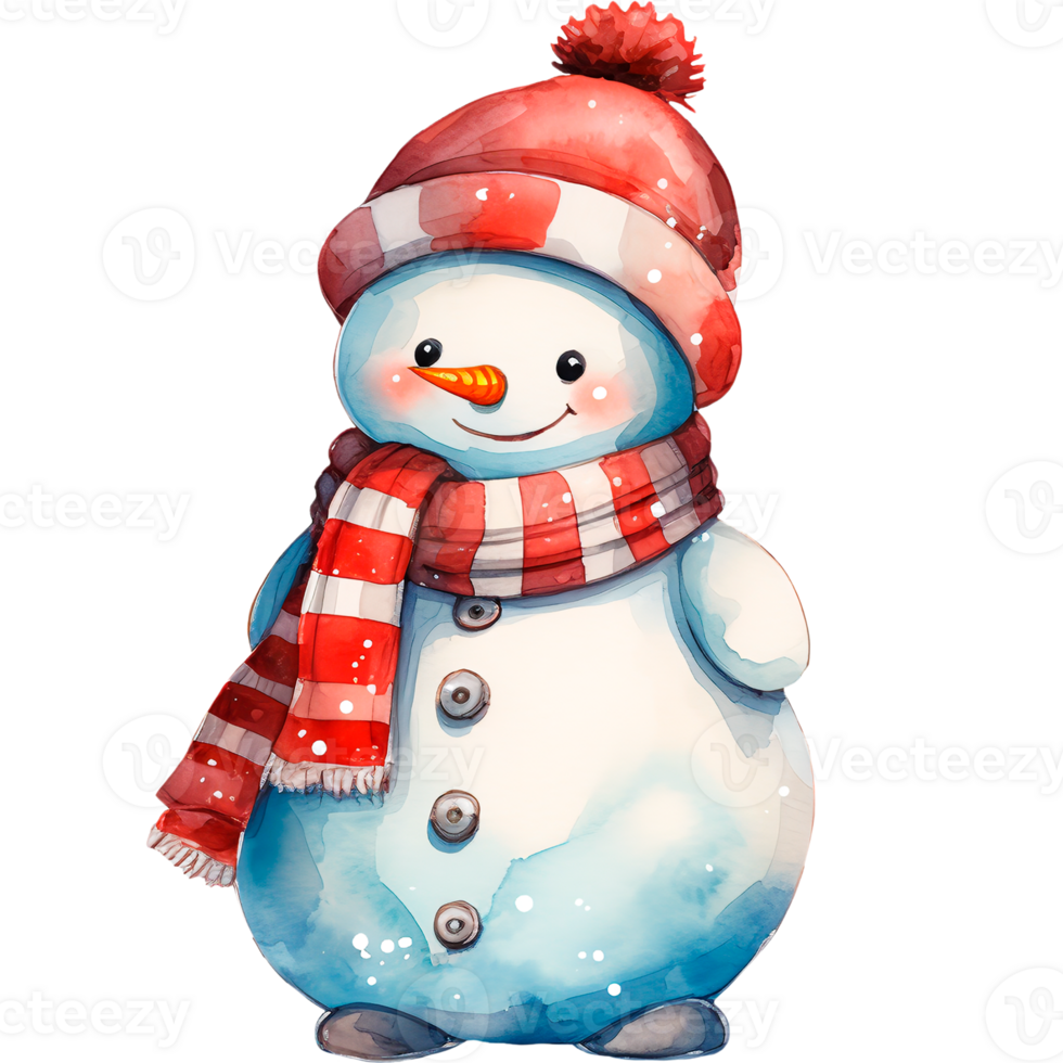 AI generated Christmas watercolor illustration of snowman png