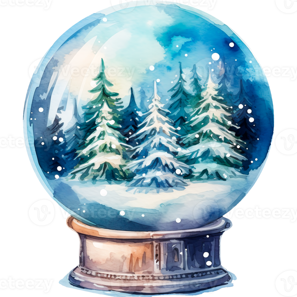 AI generated Christmas watercolor illustration toy ball with snow inside png