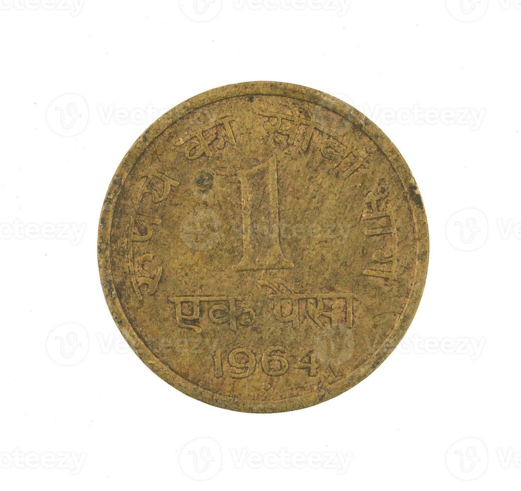 Indian old Coin or Indian Currency on White Background photo