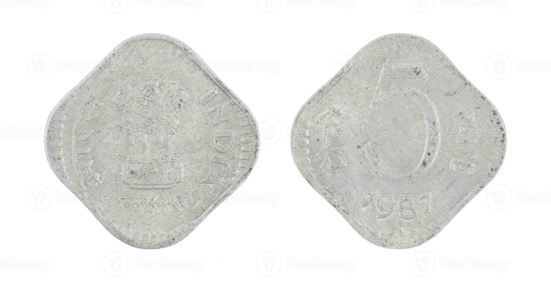 Indian old Coin or Indian Currency on White Background photo