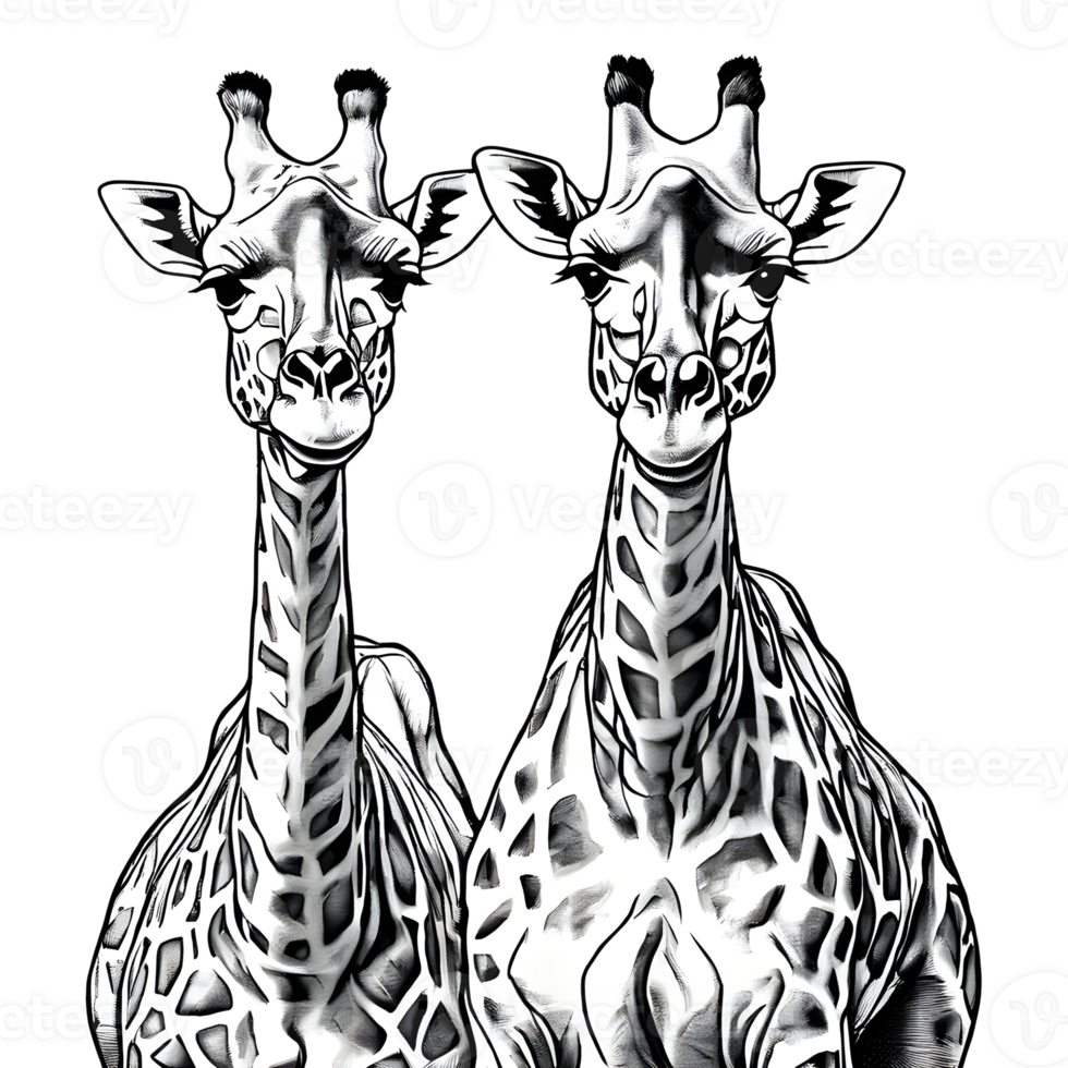 AI generated Drawing for giraffe coloring book without contrast thick outline on transparent. AI Generated png