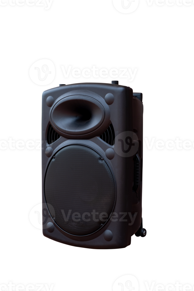 Front view of Large black Audio Speakers Isolated on transparent Background, Portable speakers use batteries to work, provide good sound quality, outdoor speakers, PNG File